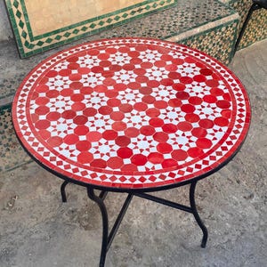 Moroccan Handmade Table , outdoor table, round table, zellige table, handcrafted table, mosaic tile table.