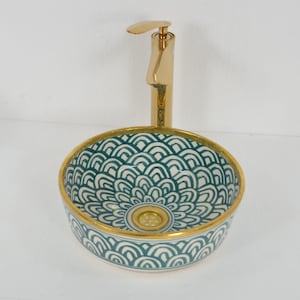 Ceramic Sink, Handmade Bathroom Vessel Sink, Washbasin for Bathroom & Kitchen, Farmhouse Sink, Moroccan Sink Bowl + Special Gift
