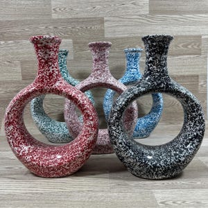 Handmade Moroccan Ceramic Vase from Fes ,Pottery vase , Round Hollow Design ,Boho Home Decor ,Artisan Flower Vase,decoration vase .