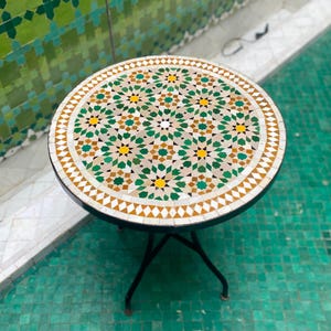 Round Mosaic table , Outdoor table,Moroccan Handmade Table , zellige table, handcrafted table, mosaic tile table.