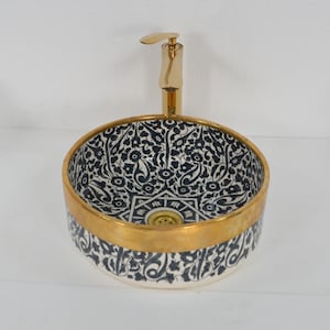 Ceramic Sink, Handmade Bathroom Vessel Sink, Washbasin for Bathroom & Kitchen, Farmhouse Sink, Moroccan Sink Bowl + Special Gift
