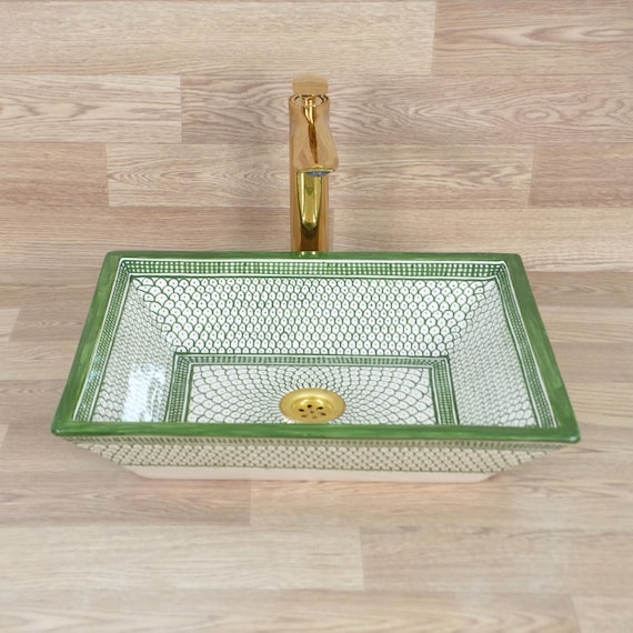 Unique Handmade Rectangular Sink Ceramic Bathroom or Kitchen Basin Modern