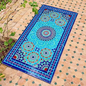 Table de salle à manger rectangulaire marocaine faite main en mosaïque, table de patio en carreaux de zellige