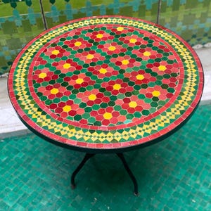 Round Mosaic table , Outdoor table,Moroccan Handmade Table , zellige table, handcrafted table, mosaic tile table.