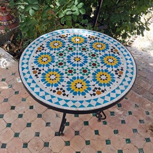 Round  Mosaic Table ,Moroccan Handmade Table , outdoor table, Zellige table, handcrafted table, mosaic tile table.