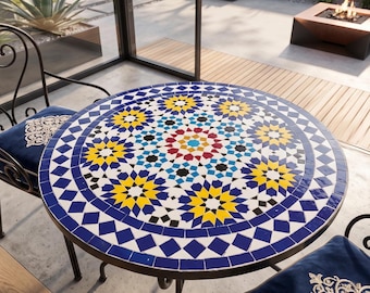 Modern Outdoor Round Mosaic Table - Weatherproof Patio Decor - US Style