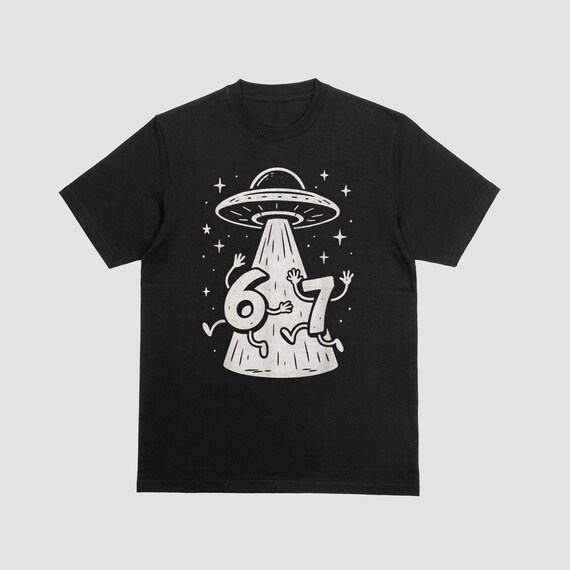67 Meme Shirt – Viral Cartoon Numbers Tee, UFO Abduction Graphic, Funny Space T-Shirt