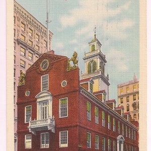 Boston Postcard Old State House - Vintage Linen Postcard - 1930's Boston