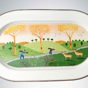 Villeroy & Boch Naif 15&quot; Oval Platter – Laplau Village Scene – Minor Wear – Vintage Porcelain