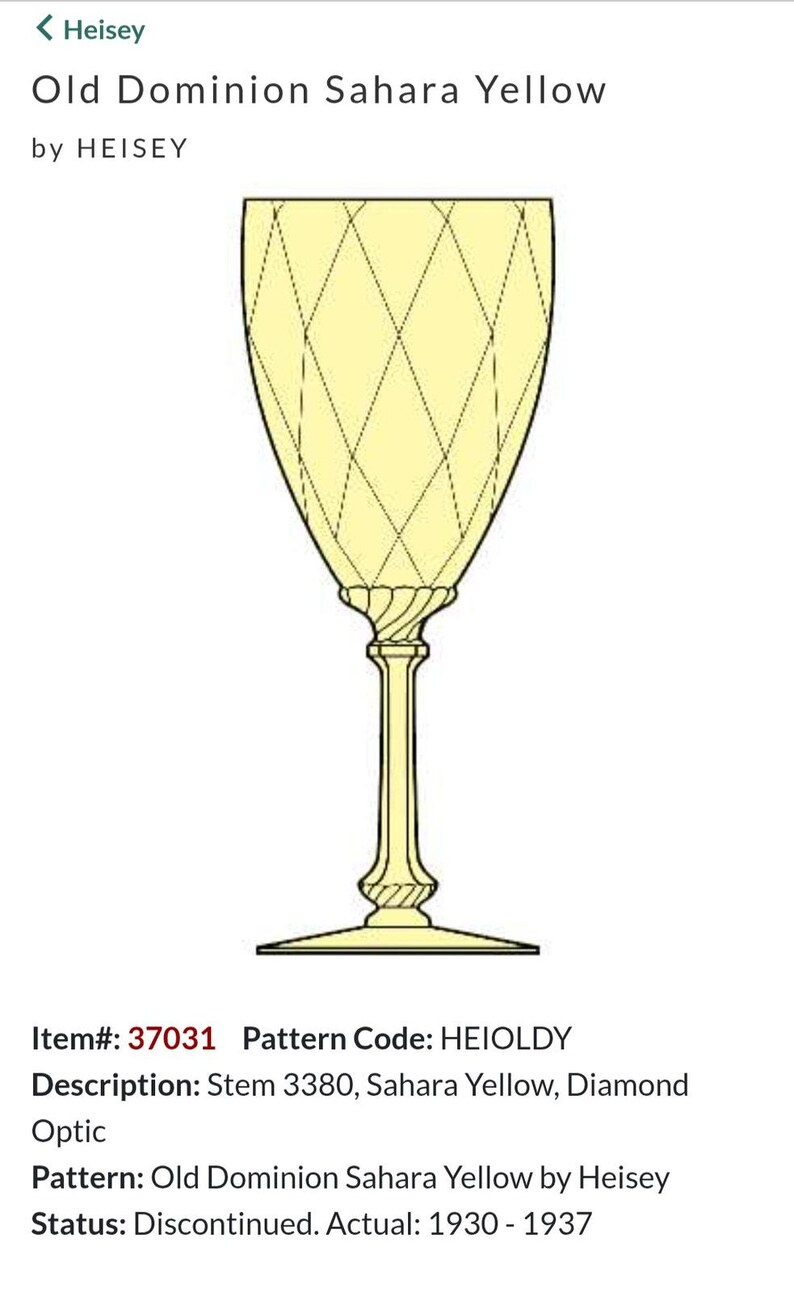1930s Heisey Sahara Yellow Goblets – Old Dominion 3380 Diamond Optic, Set of 4 immagine 5