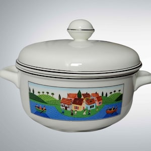 Villeroy & Boch Naif Covered Vegetable Bowl – Laplau Village Scene – 9.75&quot; Porcelain
