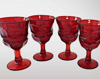 Fostoria Argus Ruby Red Goblets 5.6" – Set of 4 Vintage Wine Water Glasses