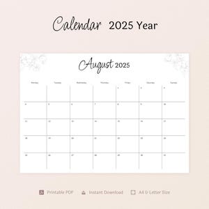 2025 Digital Printable Calendar, Monthly PDF Planner, A4 & Letter Size, Instant Download, Minimalist Wall Calendar, Printable Date Planner