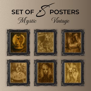 Mystic Vintage Art Poster Set, Sepia Fantasy Prints, Gothic Dreamy Wall Decor, Victorian Style Digital Download, Whimsical Home Decor