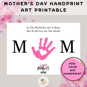 Mother’s Day Handprint Printable | DIY Handprint Art for Mom or Grandma | Kids Craft Activity Page | Toddler Keepsake Instant Download Gift