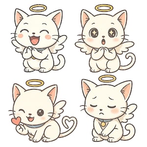 Kawaii Cat Clipart-50 PNG Files Luminyang Angel Cat Special Sticker Pack (Digital Stickers for Journaling, Notion, Scrapbooking)