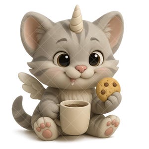 Kawaii Cat Clipart-3D (12 PNG Files) Uninyang Unicon Cat Special Series-3((Goodnotes,iPad planner,cute sticker)