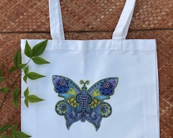 CLOTH TOTE bags, butterfly tote, reusable bags, eco friendly, produce bag, book bag, shoulder bag, cotton tote, gift for mom, gift for her