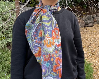 Modal Silk Scarf, Purple Paisley Floral Design