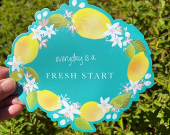 Fresh Start Lemon Wreath Sticker - Positive Affirmation Die Cut