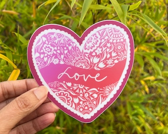 Love Heart Sticker – Matte Vinyl Laptop Decal, Pink & Red