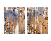 ABSTRACT painting ORIGINAL 10"x16"- two panels gold purple brown