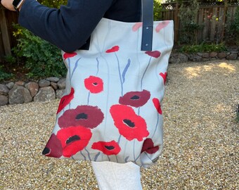 Floral Tote Bag, Vegan Leather Straps, Laptop & Book Bag