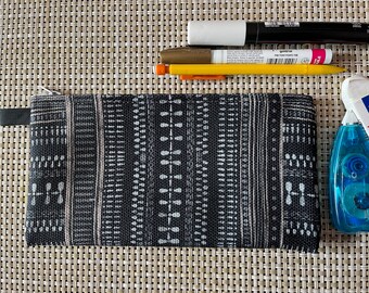Black Zipper Pouch, Hand Drawn Mod Design, Makeup or Pencil Case