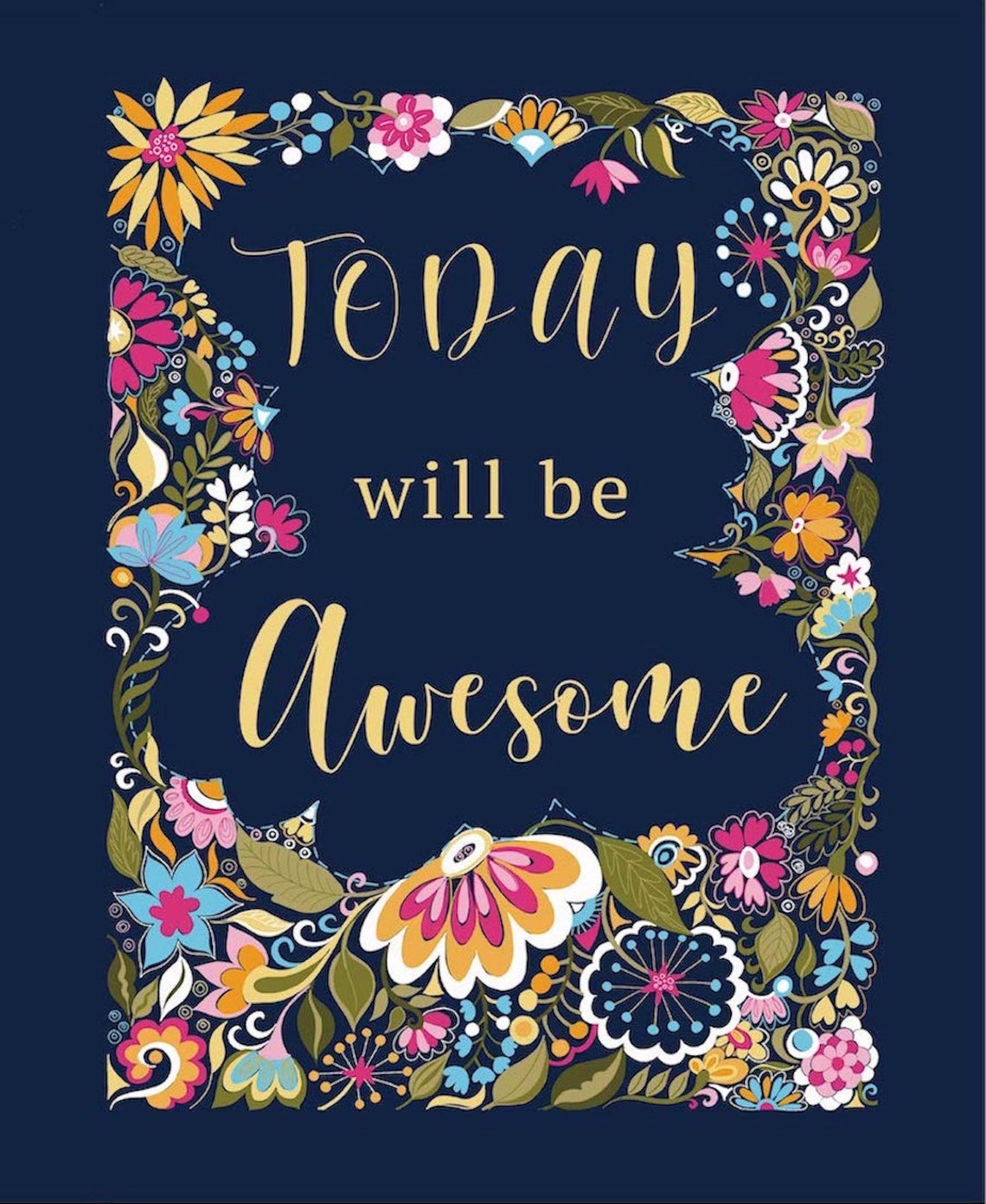 Today will be awesome art print bright wall art 8x10 floral design