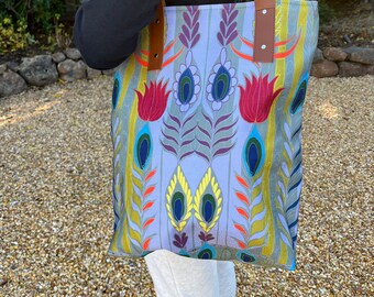 Floral Laptop Tote Bag with Vegan Leather Straps