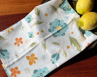 Blue Floral Cotton Tea Towel, Kitchen Dish Towel