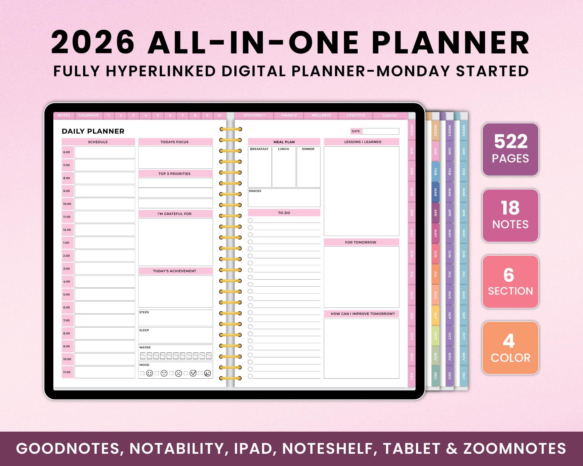 All-in-One Digital Planner 2026,Digital Planner,Digital Goodnotes Template,Hyperlinked Planner,GoodNotes & Notability,Daily,Monthly Planner