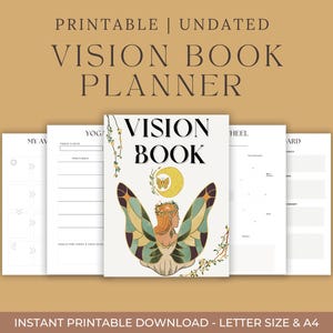 Visionsbuch und Zielplaner PDF | Traumleben Manifestation Notizbuch | Logbuch der Selbstfindung | 33 Seiten | A4-A5 US