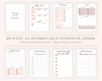 20-Page A4 A5 Printable Fitness Planner PDF | Workout & Meal Tracker | Digital Fitness Journal | Instant Download | Health Organizer