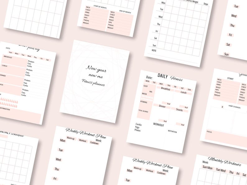 20-page A4 A5 Printable Fitness Planner PDF | Workout & Meal Tracker ...