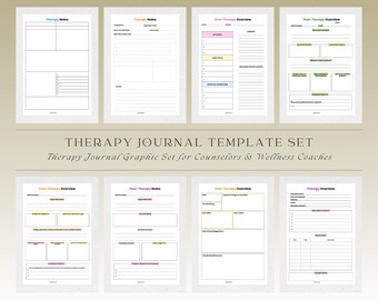 Therapy Journal Graphic Set for Counselors & Wellness Coaches | Session Notes, Progress Log  Overview Sheets for Organized Practice.