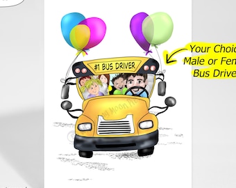 School Bus Driver Appreciation Card, Choice of Male or Female Driver - 5x7