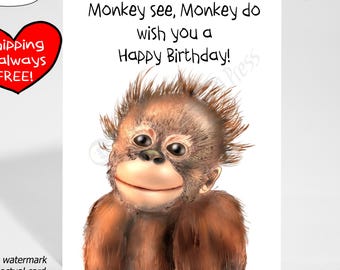 Happy Birthday Other Half Chimp Nerd Monkey Non Binary Gender Neutral Card