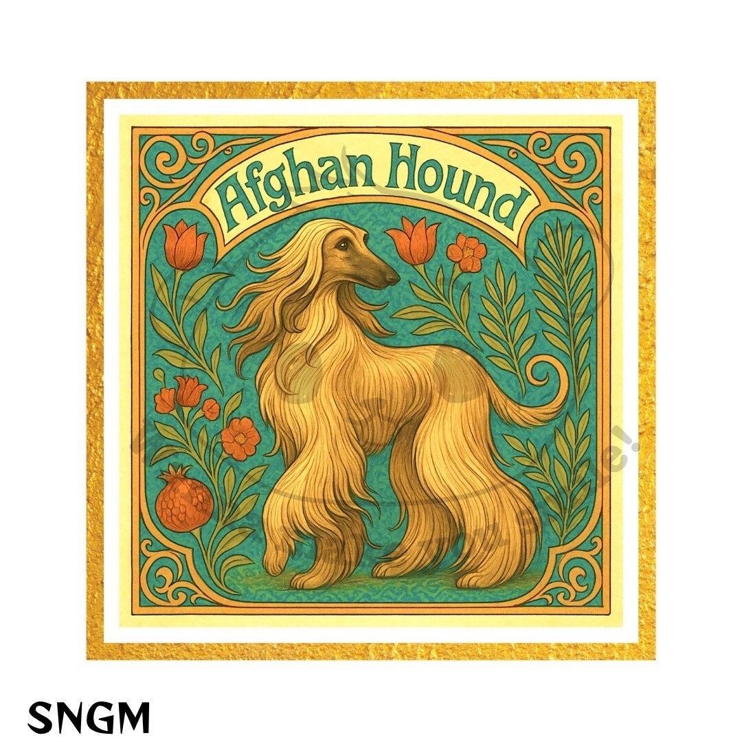 Afghan Hound Art Nouveau Print – Elegant Sighthound Digital Art, Floral ...