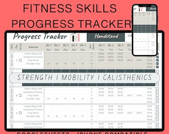 Fitness Skills Progress Tracker Google Sheets Template | Track Calisthenics, Handstands, Pull-Ups, Mobility Goals Track l Iphone Compatible