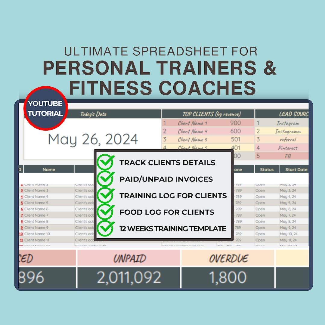 Client Management & Training Program Spreadsheet for Personal Trainers ...