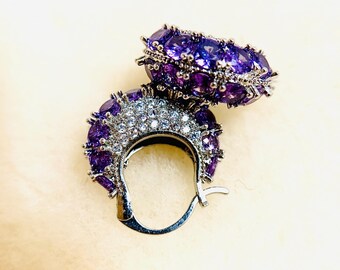 Amethyst Huggie Hoop Earrings, February Birthstone, White Gold plated. Anniversary, Christmas, Birthday, Valentines, Gift