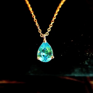 Paraiba Tourmaline Pendant Necklace: 18K Gold Plated Sterling Silver. October Birthstone. Anniversary, Christmas, Birthday, Valentines Gift