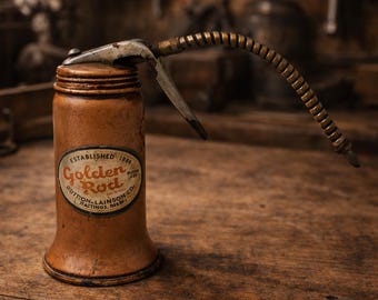 Vintage Golden Rod Oiler Can Hand Pump with Flexible or Stationary Spout