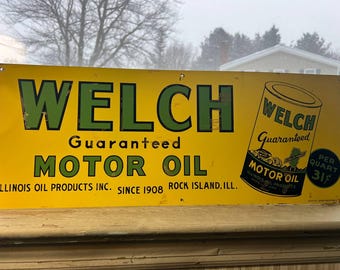 Vintage Very Rare Genuine Welch Motor Oil Single-Sided Embossed Tin Sign