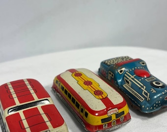 Vintage 1950s Japanese Tin Litho Friction Drive Cars Set of 3 Rare