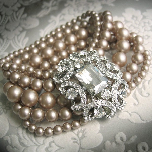 The ANITA - Multi Strand Pearl Haute Couture Vintage Look Bridal Wedding Bracelet