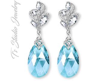 Light Baby Aqua Blue Crystal Bridesmaid Earrings - CHOOSE YOUR COLOR - Jewel Tone Teardrop Crystal Bridesmaid Earrings