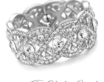 Silver Crystal Rhinestone Cuff Bridal Bracelet - Available in gold or silver