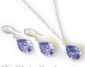 Teardrop Crystal Bridal or Bridesmaid Neckace and Earrings Set - Pear shaped stones available in Several Colors - Bridesmaid Gift Idea